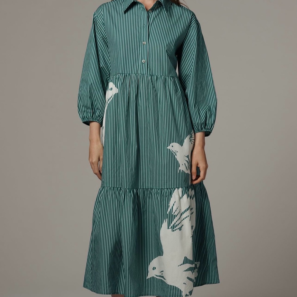 Maeve Bettina Dress Anthropologie Striped Dress Bird Motif NWT Size M